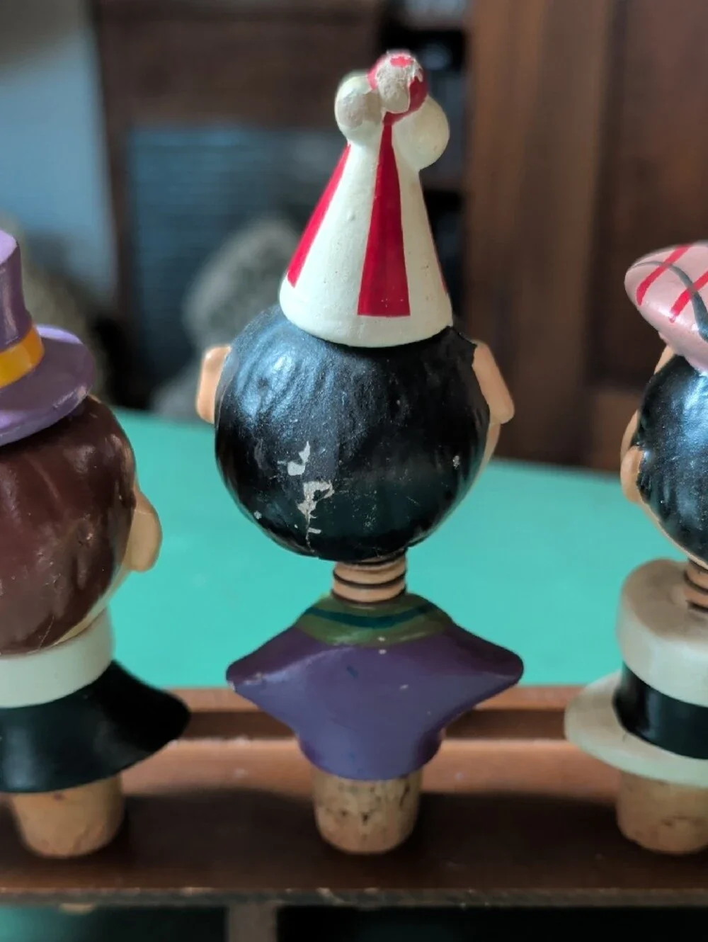 Whimsical Character Bottle Stopper Set MCM Bobble Head Vintage Rubens